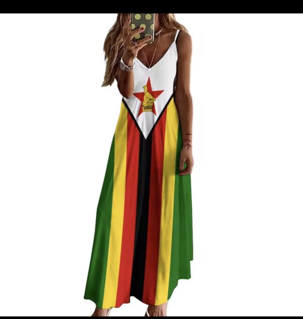 Long Dresses Dress Zimbabwe Flag Print New Casual Sleeveless Women's V-Neck Printed Dress Swing Retro Dress